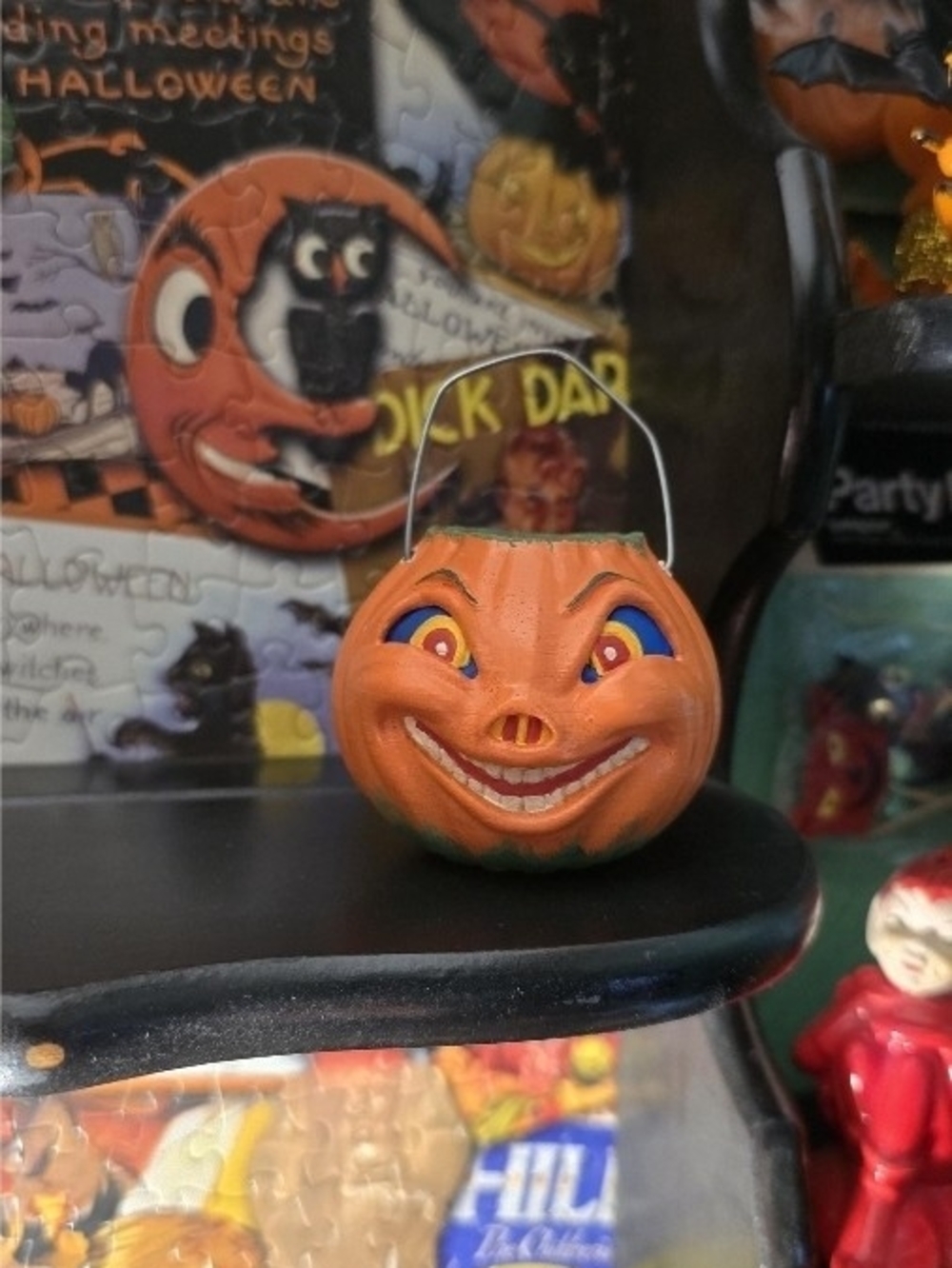 Halloween Mini Jack O Lantern Lantern Bucket Vintage Inspired Hand Painted